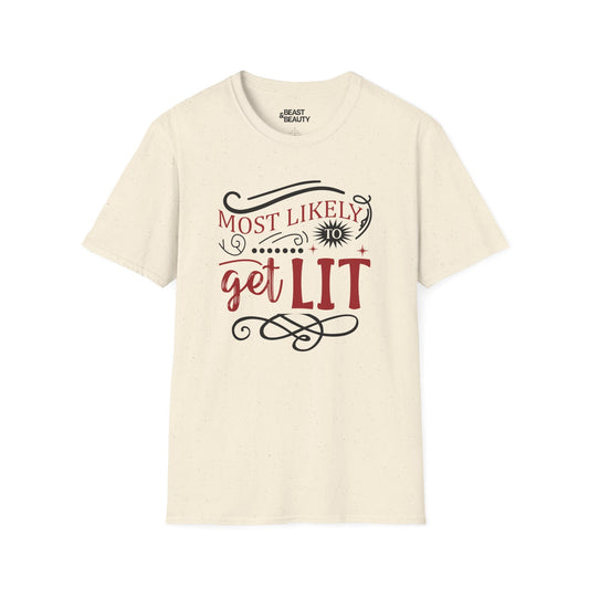 most likely to get lit christmas t-shirt natural t-shirt uk Christmas gift idea