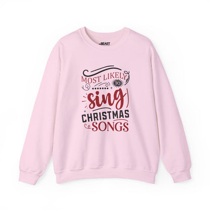 most likely to sing christmas songs sweatshirt light pink sweatshirt uk Christmas gift idea