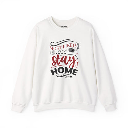 most likely to stay home christmas sweatshirt white sweatshirt uk Christmas gift idea
