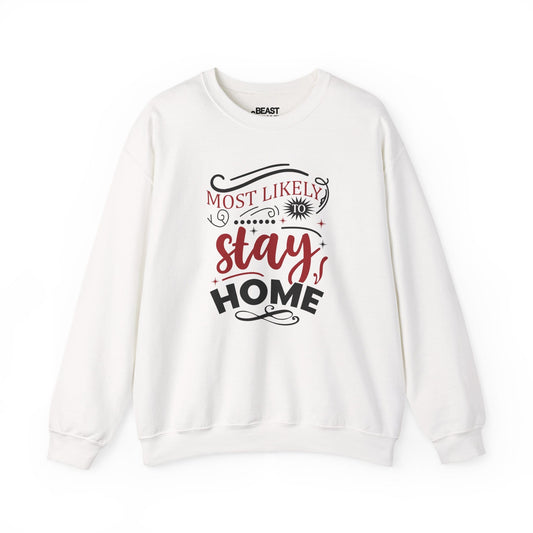 most likely to stay home christmas sweatshirt white sweatshirt uk Christmas gift idea