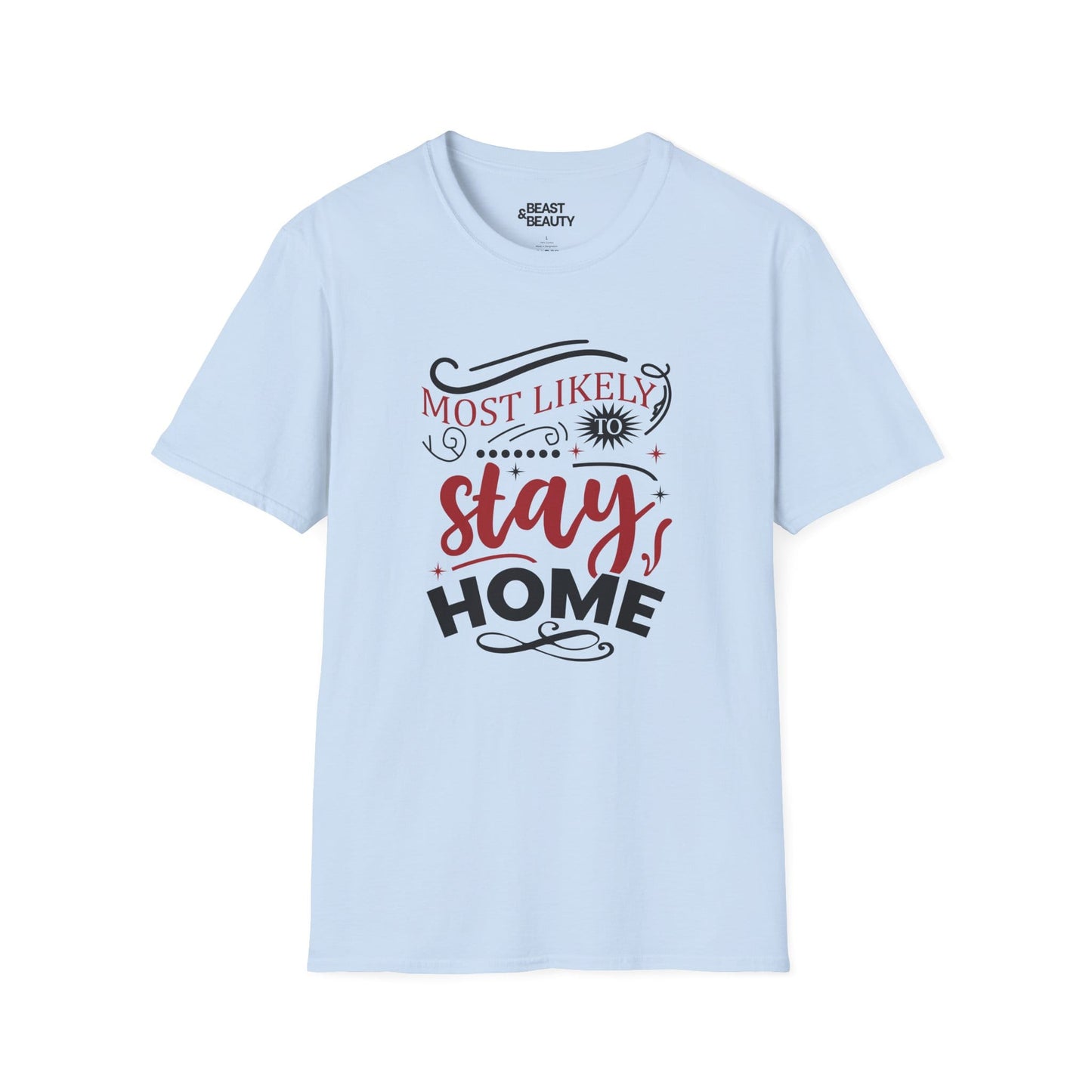 most likely to stay home christmas t-shirt light blue t-shirt uk Christmas gift idea