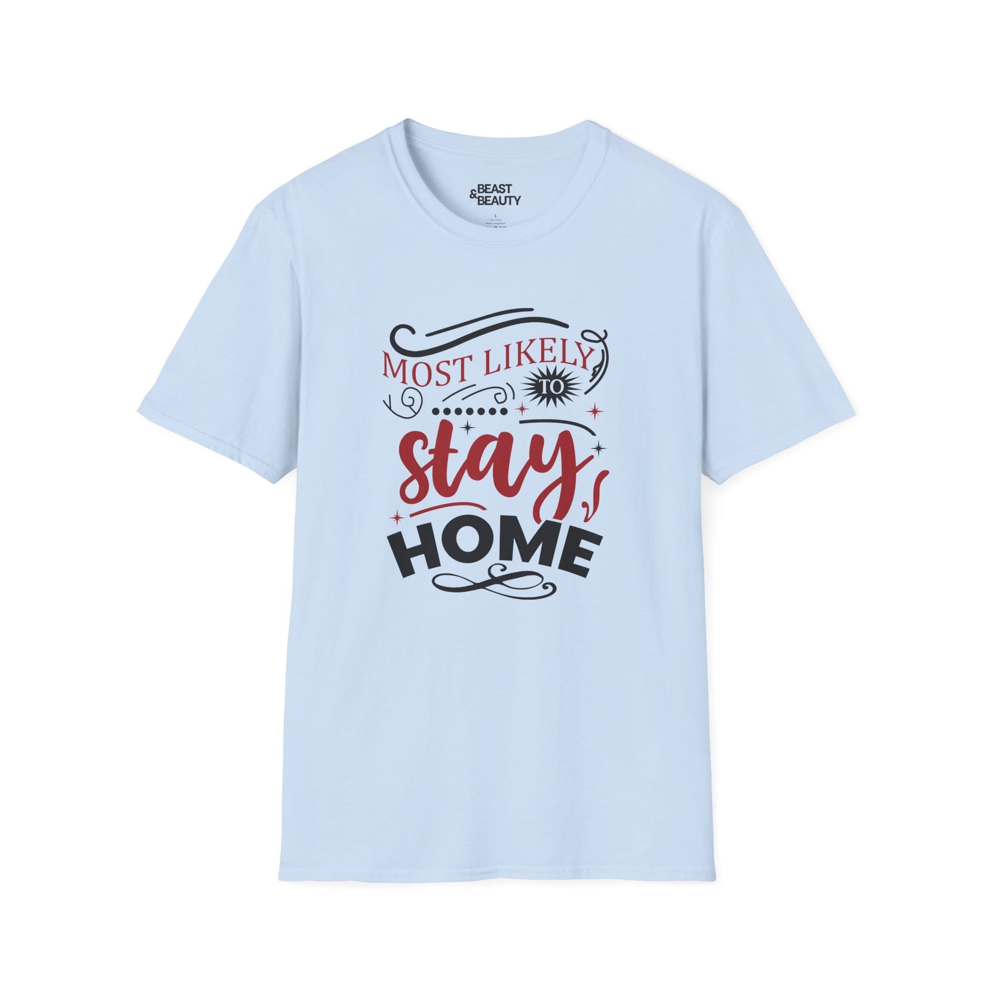 most likely to stay home christmas t-shirt light blue t-shirt uk Christmas gift idea