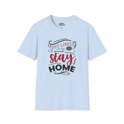 most likely to stay home christmas t-shirt light blue t-shirt uk Christmas gift idea