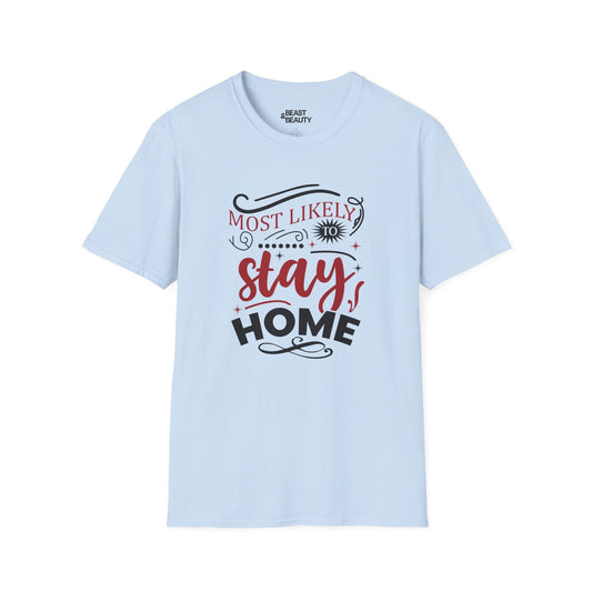 most likely to stay home christmas t-shirt light blue t-shirt uk Christmas gift idea