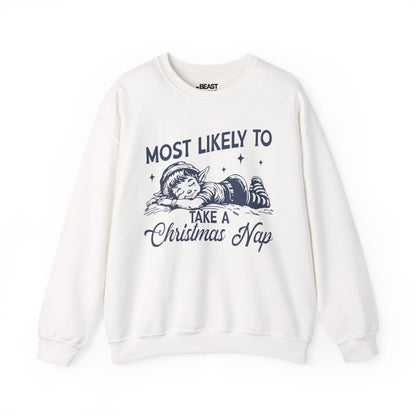 most likely to take a christmas nap sweatshirt white sweatshirt uk Christmas gift idea