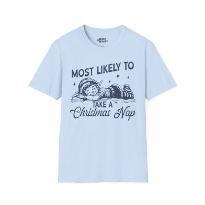 most likely to take a christmas nap t-shirt light blue t-shirt uk Christmas gift idea
