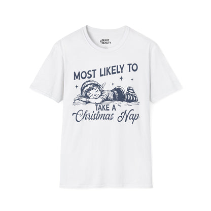 most likely to take a christmas nap t-shirt white t-shirt uk Christmas gift idea