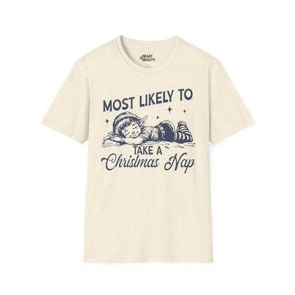 most likely to take a christmas nap t-shirt natural t-shirt uk Christmas gift idea