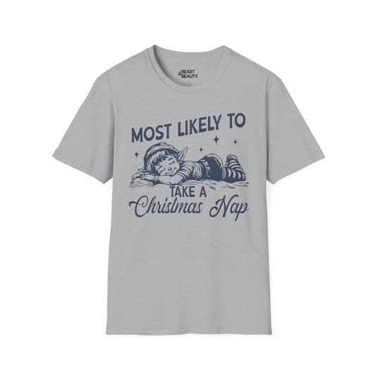 most likely to take a christmas nap t-shirt sport grey t-shirt uk Christmas gift idea