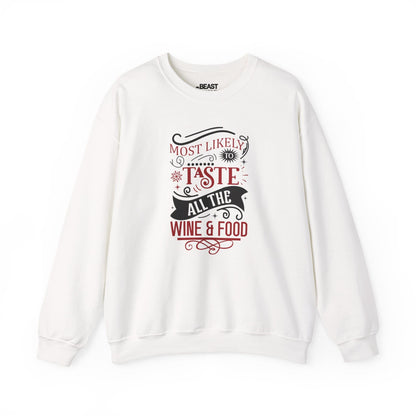 most likely to taste all the wine & food christmas sweatshirt white sweatshirt uk Christmas gift idea