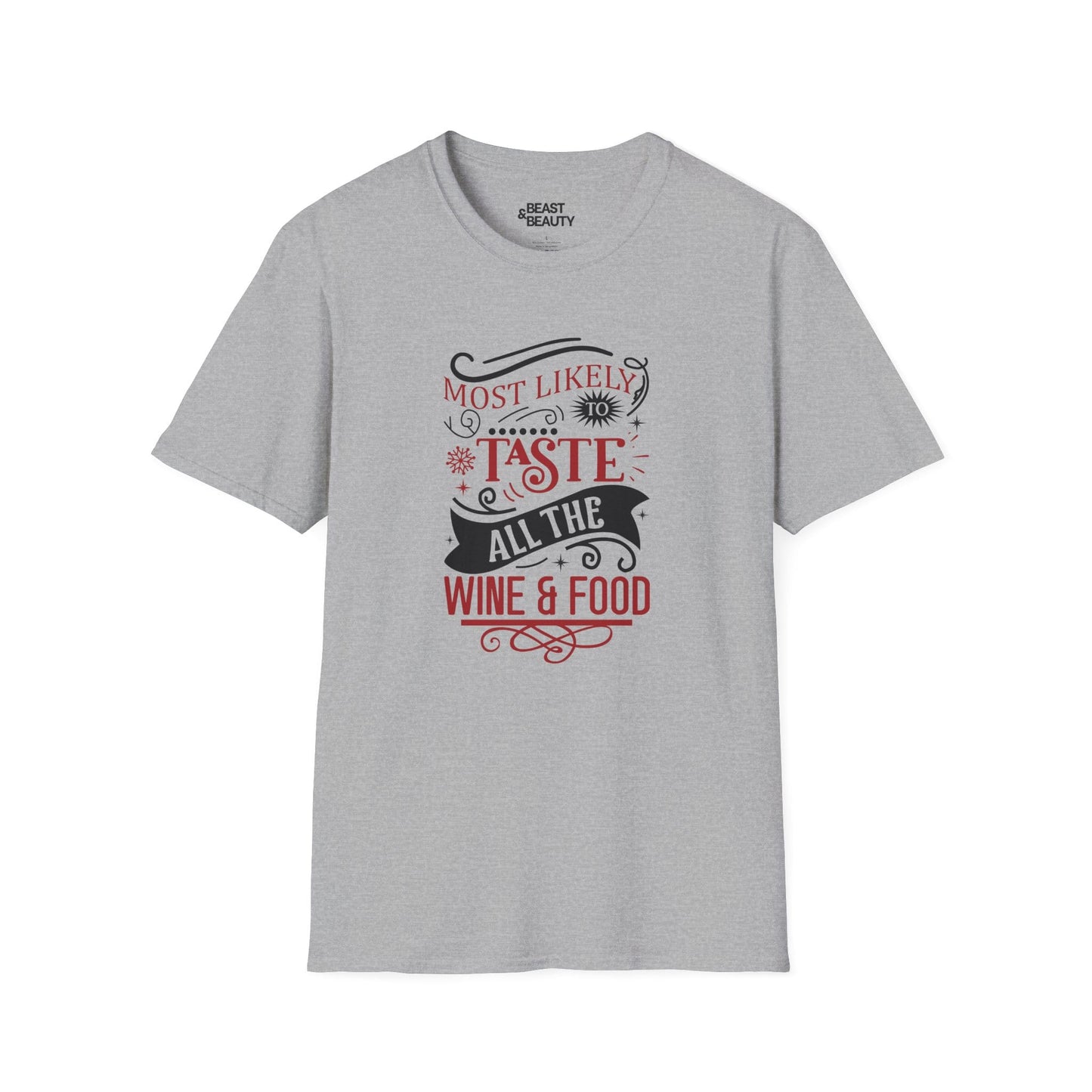 most likely to taste all the wine & food christmas t-shirt sport grey t-shirt uk Christmas gift idea