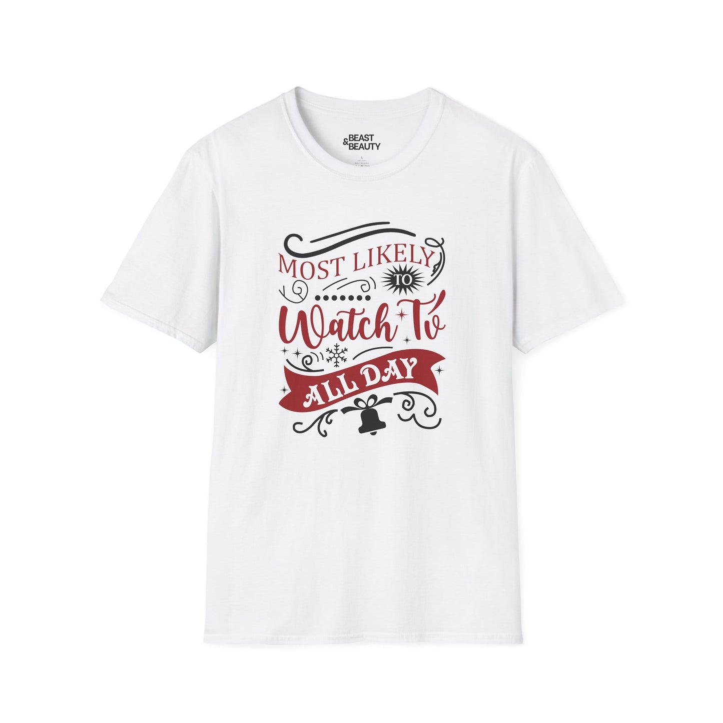 most likely to watch tv all day t-shirt white t-shirt uk Christmas gift idea
