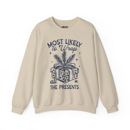 most likely to wrap all the presents christmas sweatshirt sand sweatshirt uk Christmas gift idea