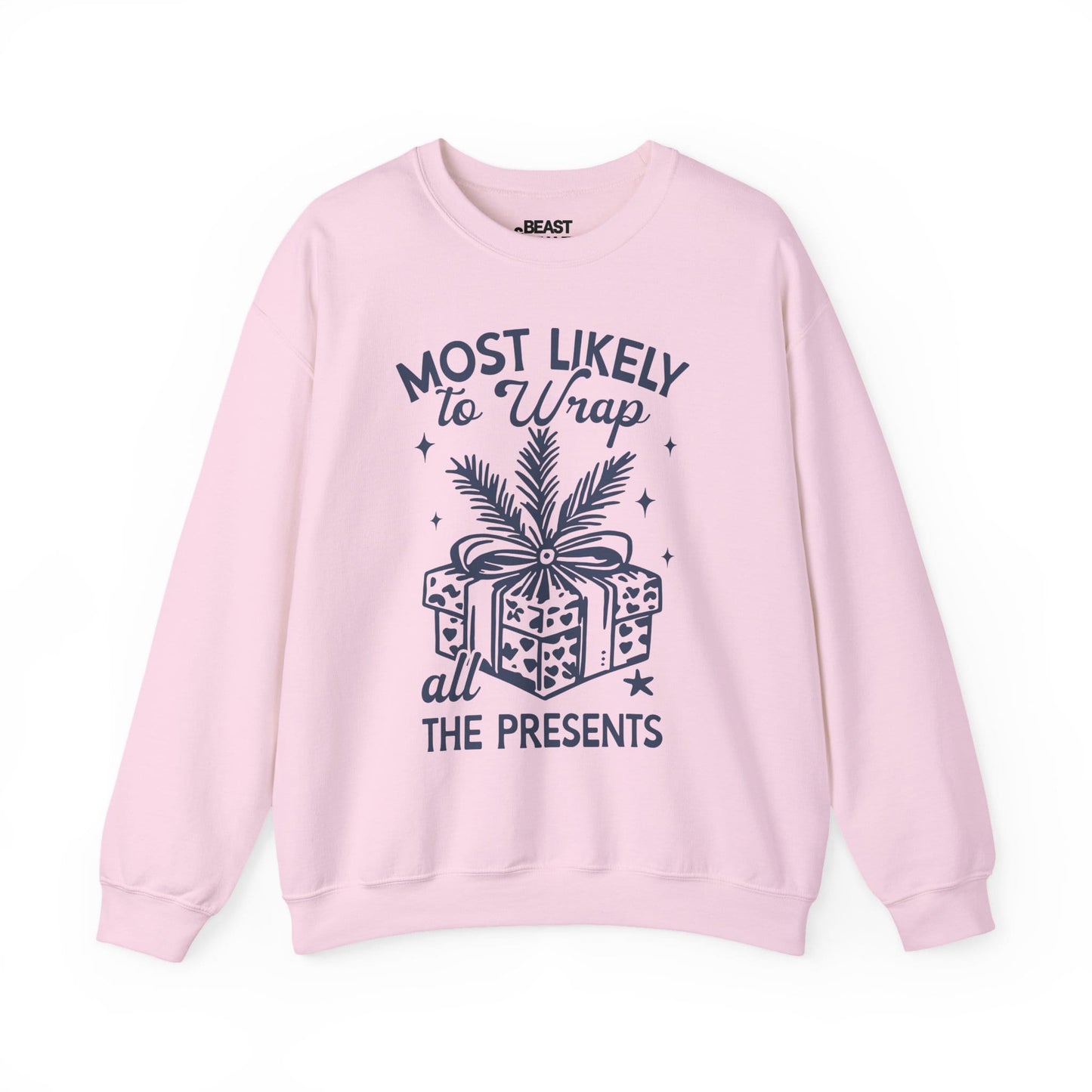 most likely to wrap all the presents christmas sweatshirt light pink sweatshirt uk Christmas gift idea
