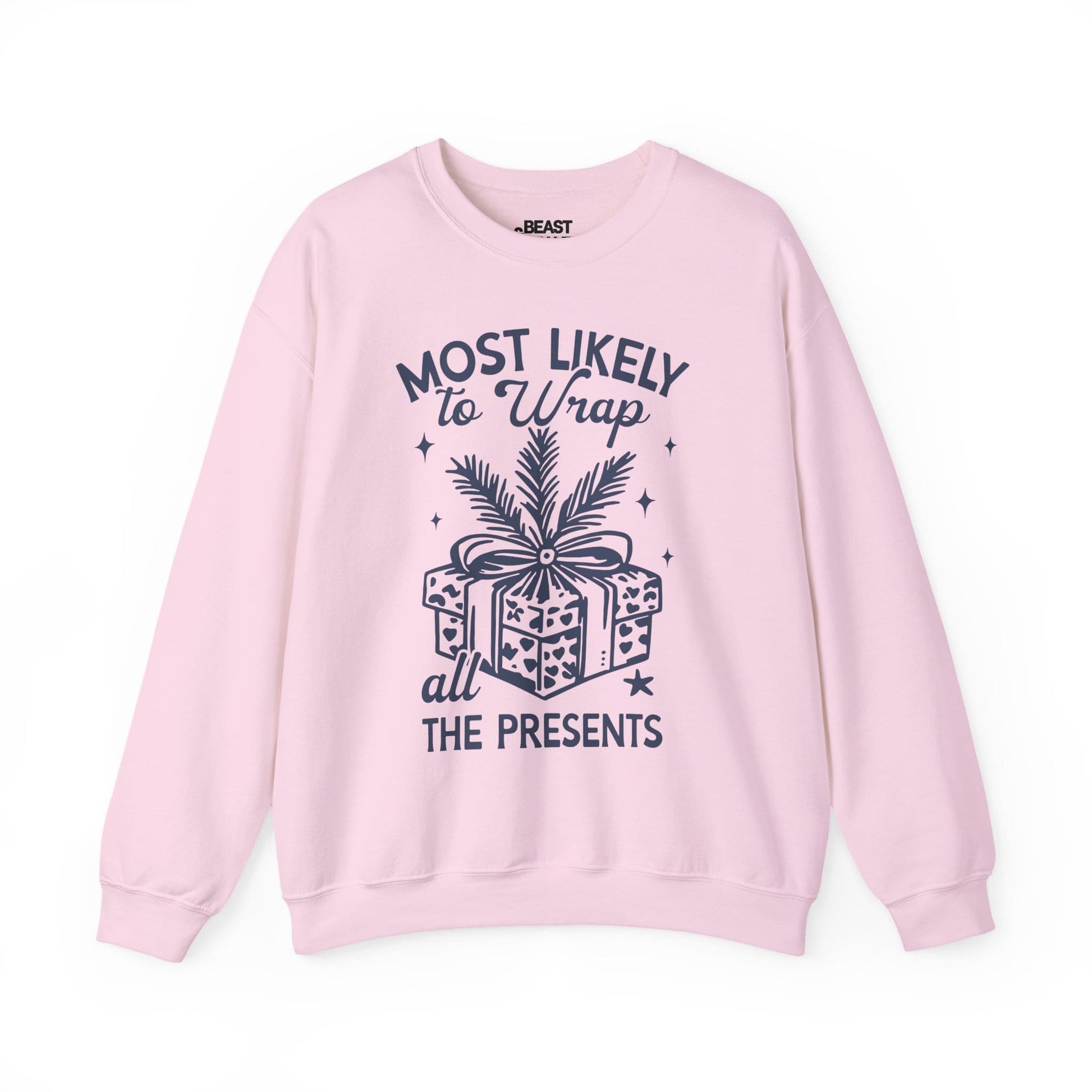 most likely to wrap all the presents christmas sweatshirt light pink sweatshirt uk Christmas gift idea