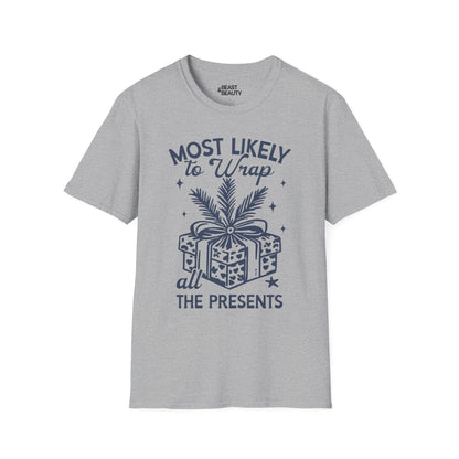most likely to wrap all the presents christmas t-shirt sport grey t-shirt uk Christmas gift idea