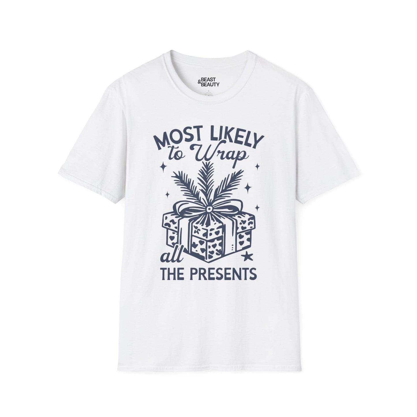 most likely to wrap all the presents christmas t-shirt white t-shirt uk Christmas gift idea