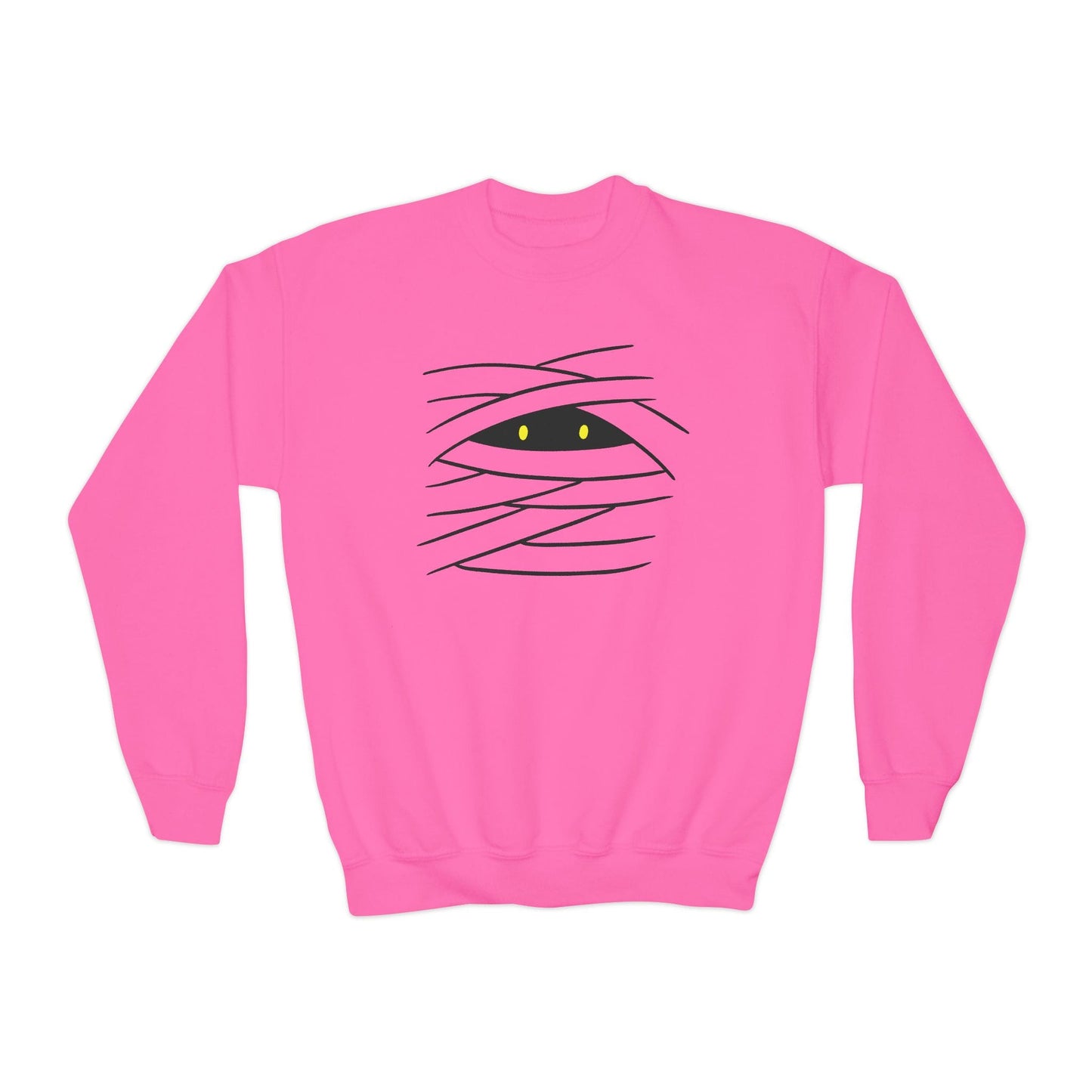 Mummy Eyes Kids Halloween Sweatshirt Safety Pink / XS gift_idea unique_gift personalised_gift