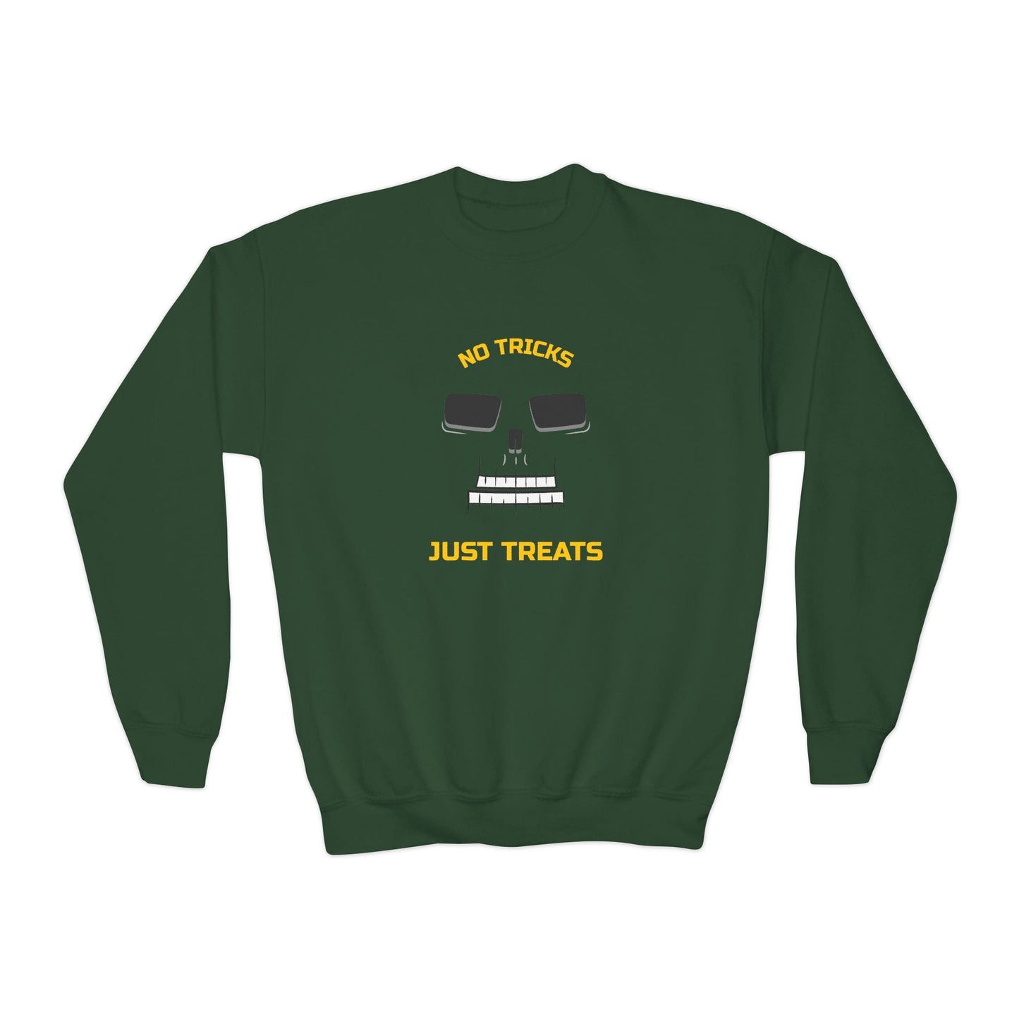 No Tricks Just Treats Skeleton Halloween Sweatshirt Forest Green / XS gift_idea unique_gift personalised_gift
