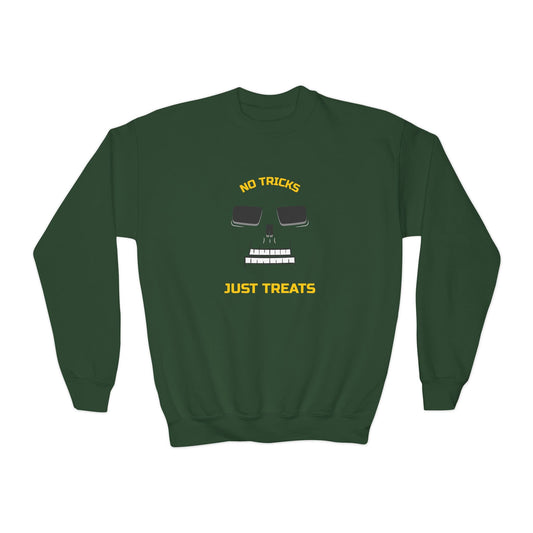 No Tricks Just Treats Skeleton Halloween Sweatshirt Forest Green / XS gift_idea unique_gift personalised_gift