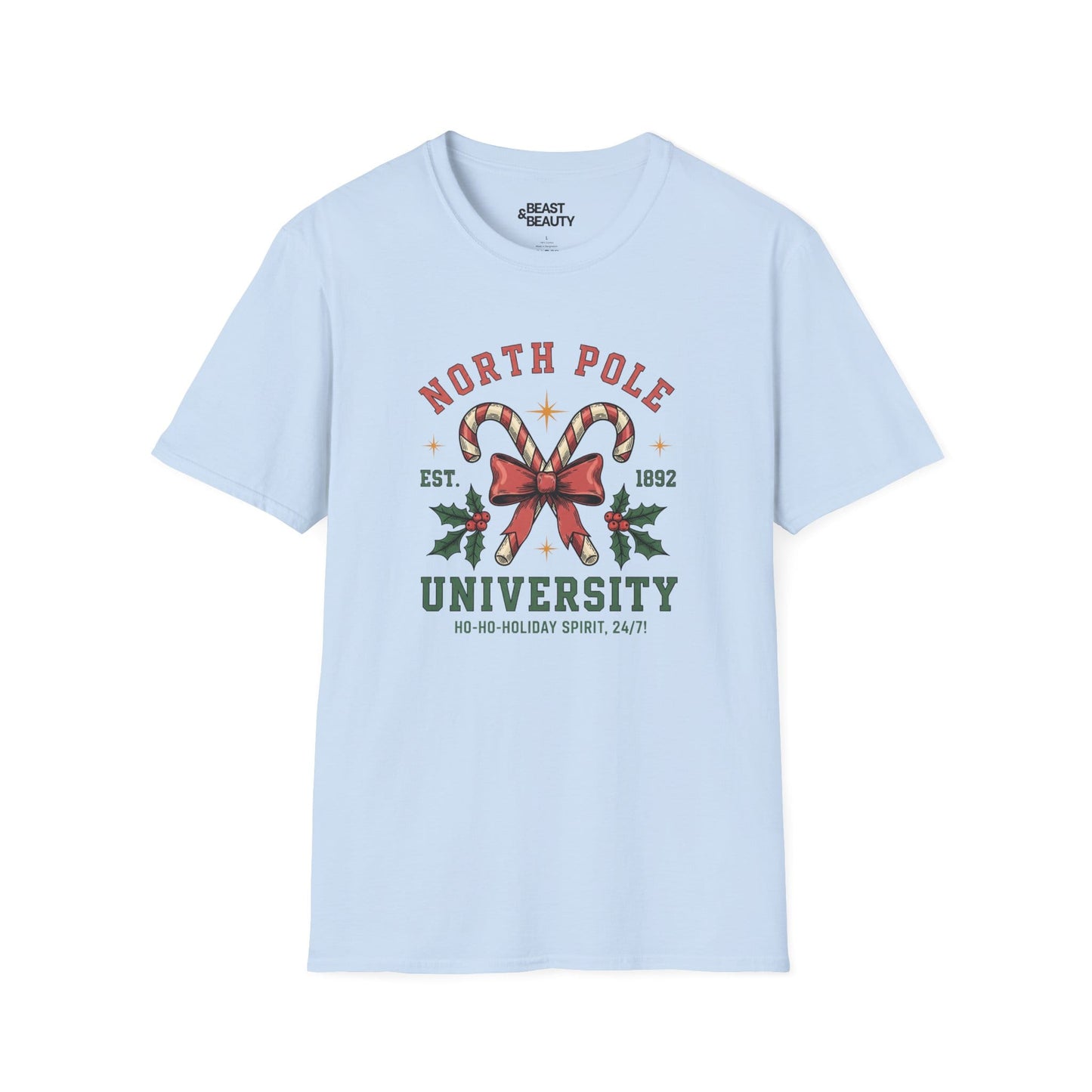 north pole university christmas t-shirt light blue t-shirt uk Christmas gift idea