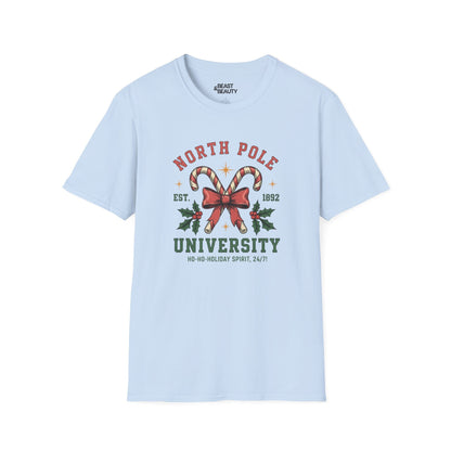 north pole university christmas t-shirt light blue t-shirt uk Christmas gift idea
