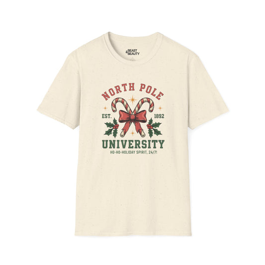north pole university christmas t-shirt natural t-shirt uk Christmas gift idea
