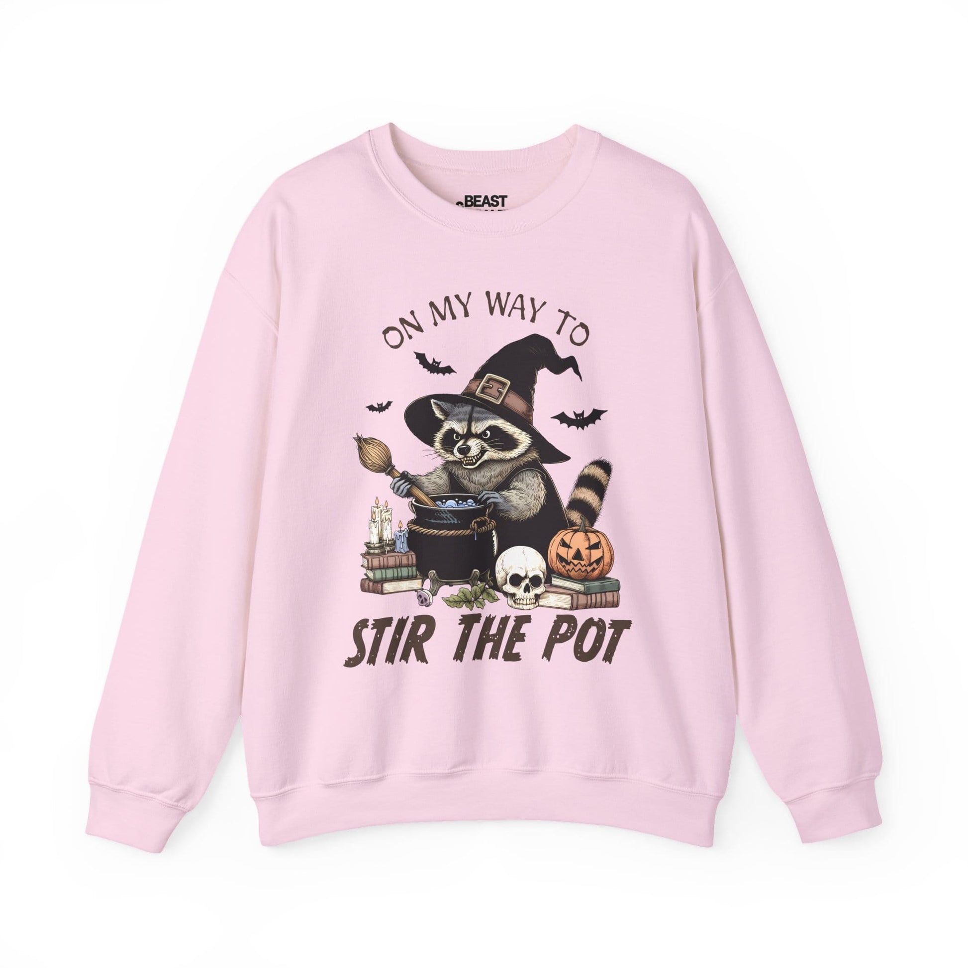 On My Way To Stir The Pot Halloween Raccoon Sweatshirt Light Pink / S gift_idea unique_gift personalised_gift
