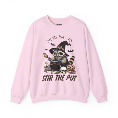 On My Way To Stir The Pot Halloween Raccoon Sweatshirt Light Pink / S gift_idea unique_gift personalised_gift