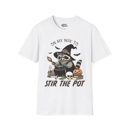 On My Way To Stir The Pot Halloween Raccoon T-Shirt White / S gift_idea unique_gift personalised_gift