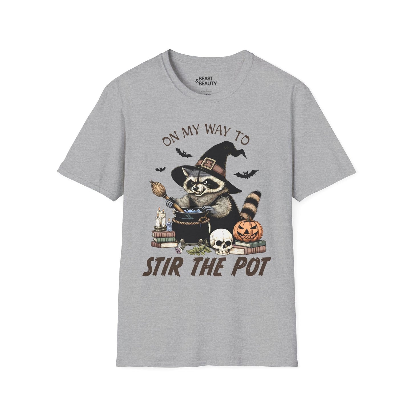 On My Way To Stir The Pot Halloween Raccoon T-Shirt Sport Grey / S gift_idea unique_gift personalised_gift