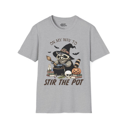 On My Way To Stir The Pot Halloween Raccoon T-Shirt Sport Grey / S gift_idea unique_gift personalised_gift