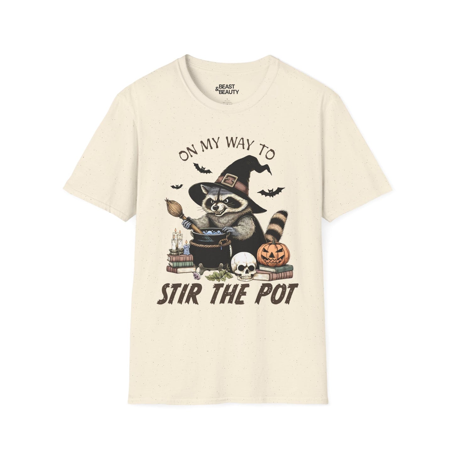 On My Way To Stir The Pot Halloween Raccoon T-Shirt Natural / S gift_idea unique_gift personalised_gift