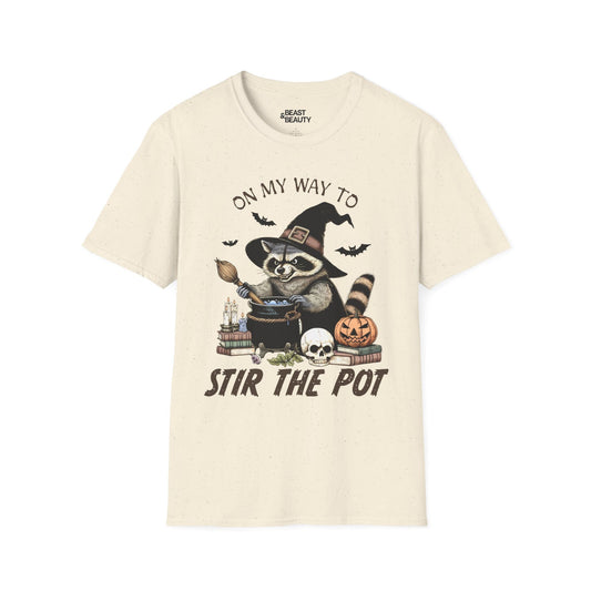 On My Way To Stir The Pot Halloween Raccoon T-Shirt Natural / S gift_idea unique_gift personalised_gift