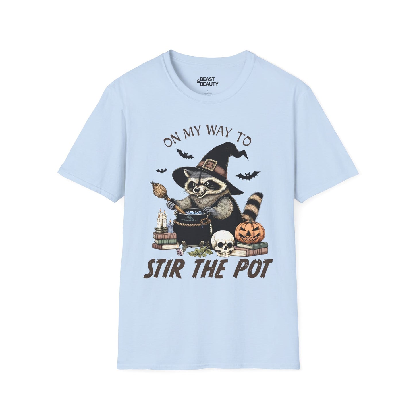 On My Way To Stir The Pot Halloween Raccoon T-Shirt Light Blue / S gift_idea unique_gift personalised_gift