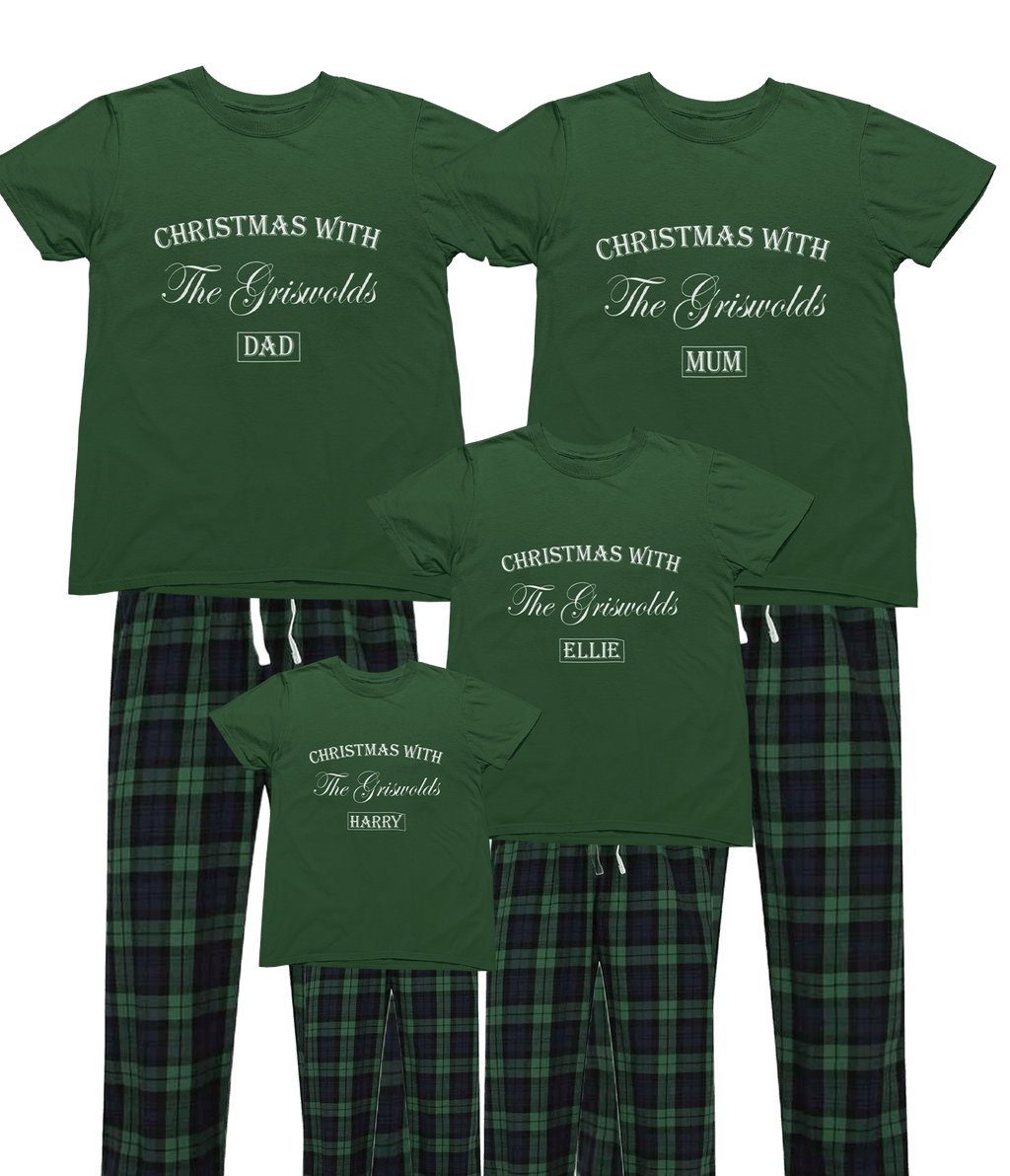 Beast and Beauty 0-6 Months / Green Personalised Family Christmas Pyjamas – Custom Surname & Name Matching Set