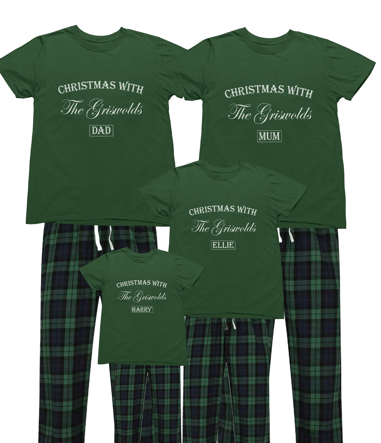Beast and Beauty 0-6 Months / Green Personalised Family Christmas Pyjamas – Custom Surname & Name Matching Set