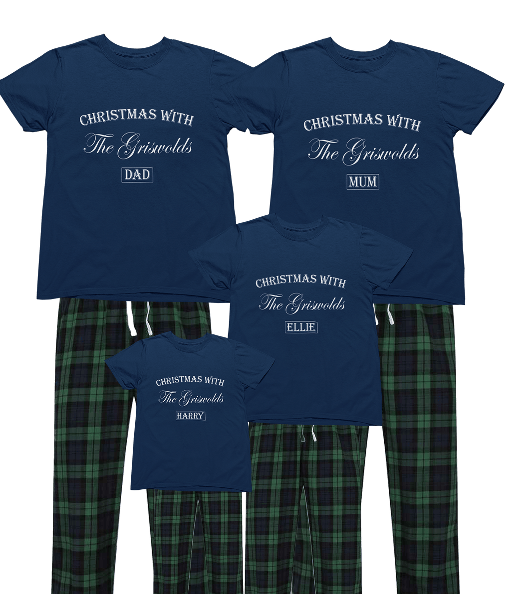 Beast and Beauty 0-6 Months / Navy Personalised Family Christmas Pyjamas – Custom Surname & Name Matching Set