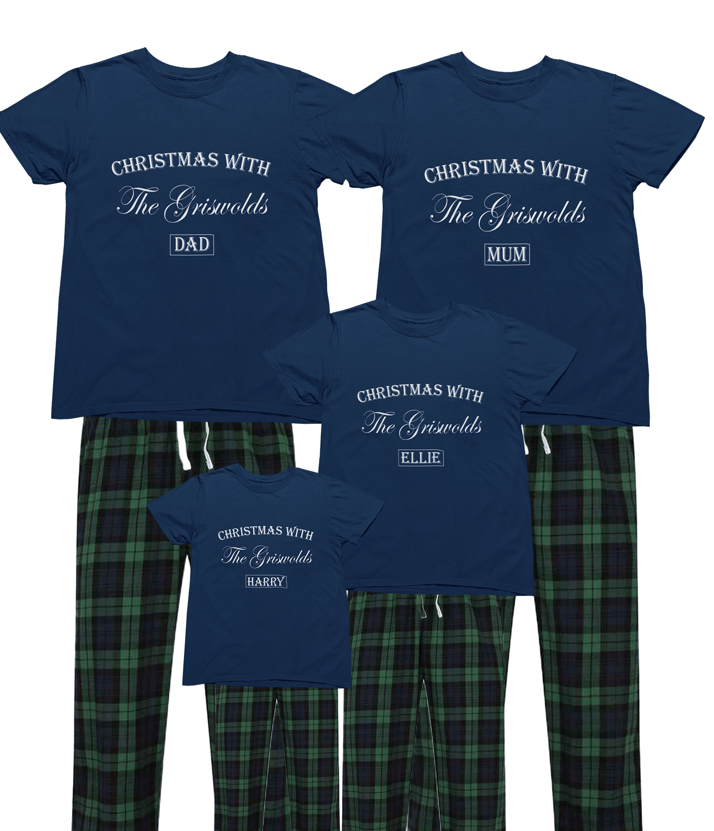 Beast and Beauty 0-6 Months / Navy Personalised Family Christmas Pyjamas – Custom Surname & Name Matching Set