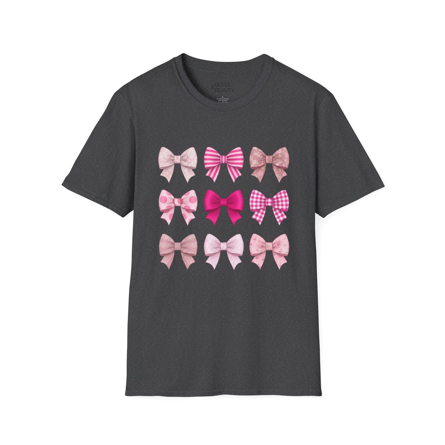 pink bow pattern t-shirt dark heather t-shirt uk coquette gift idea