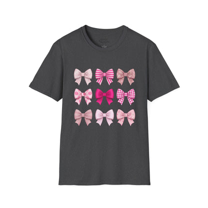 pink bow pattern t-shirt dark heather t-shirt uk coquette gift idea