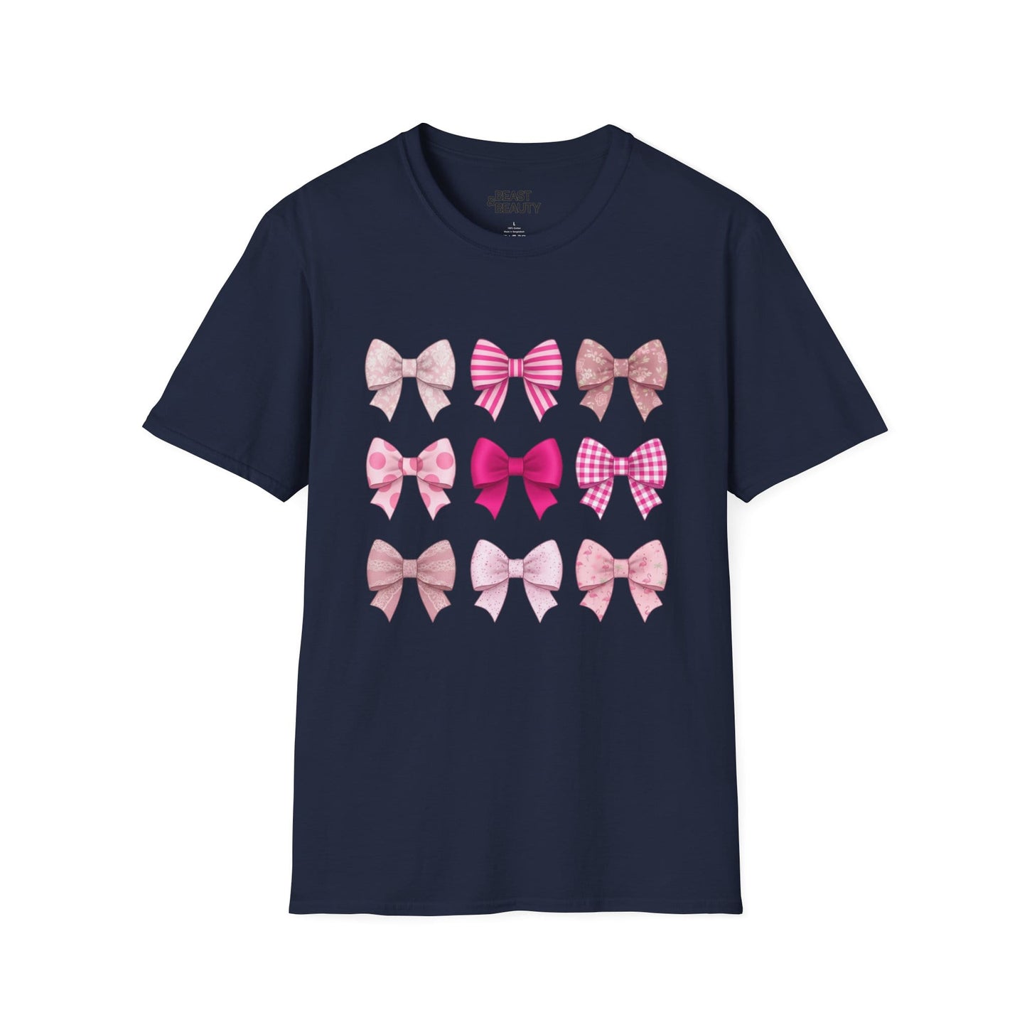 pink bow pattern t-shirt navy t-shirt uk coquette gift idea