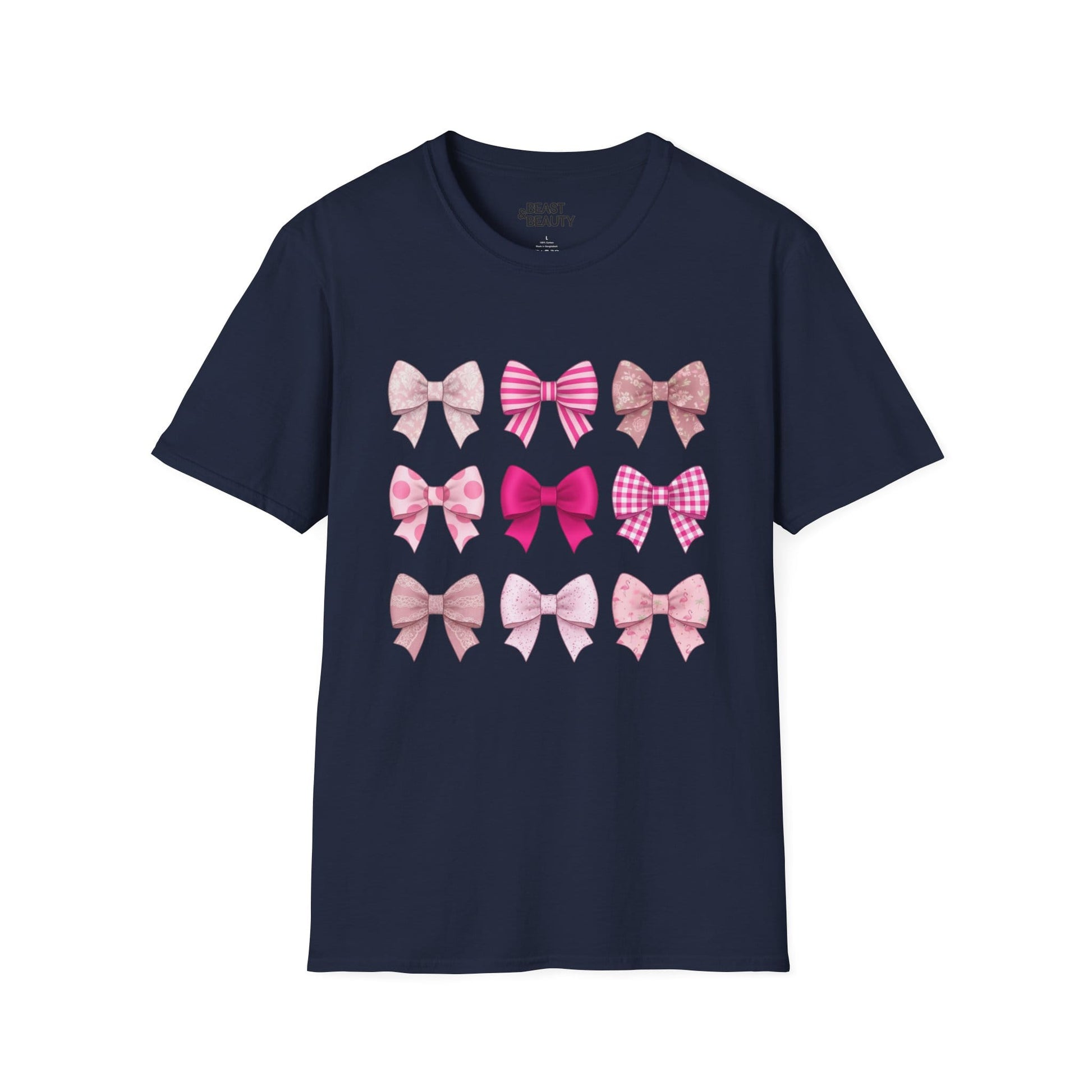 pink bow pattern t-shirt navy t-shirt uk coquette gift idea
