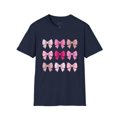 pink bow pattern t-shirt navy t-shirt uk coquette gift idea