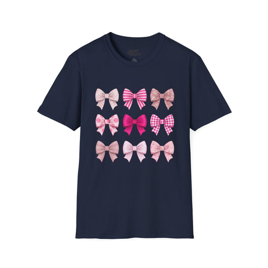 pink bow pattern t-shirt navy t-shirt uk coquette gift idea