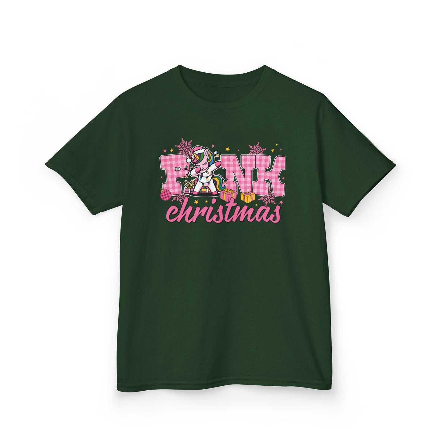 Pink Christmas Unicorn Kids T-Shirt Forest Green / XS gift_idea unique_gift personalised_gift