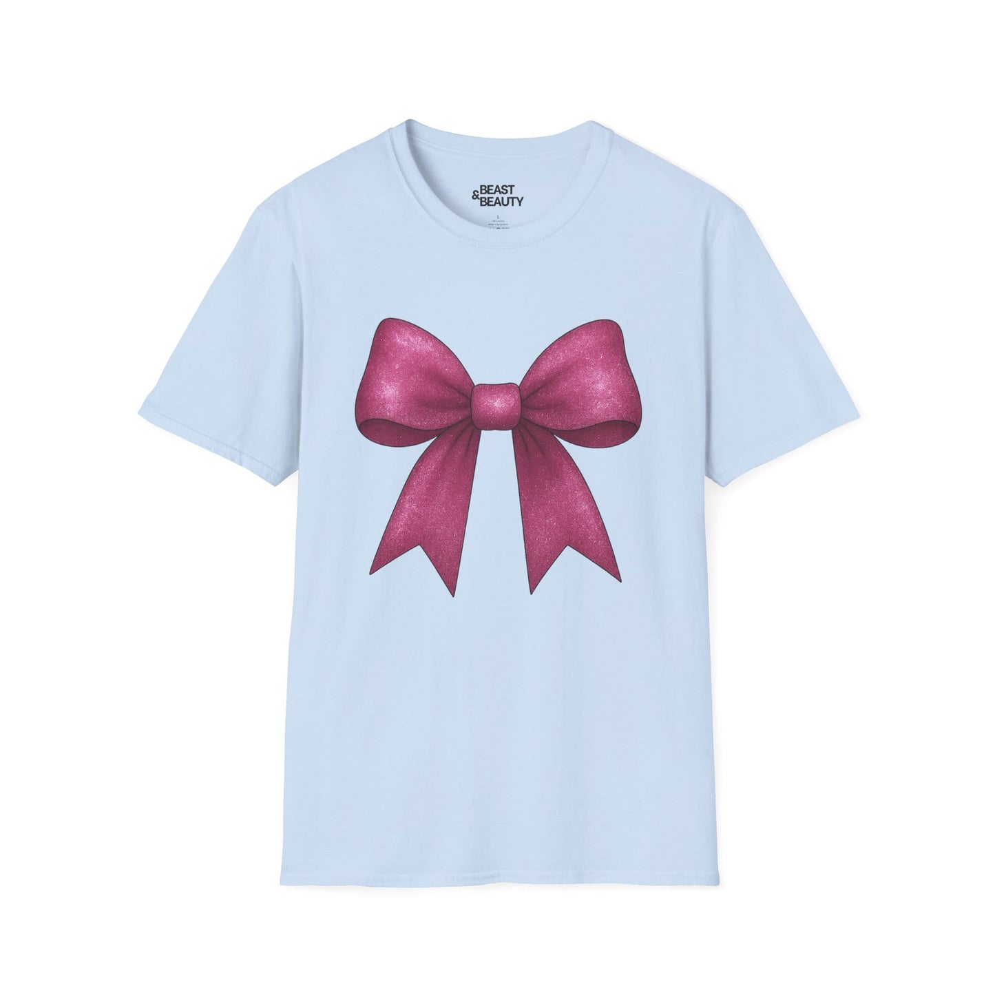 pink glitter bow t-shirt light blue t-shirt uk coquette gift idea