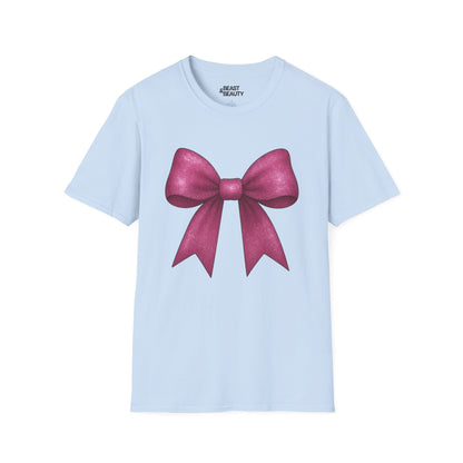 pink glitter bow t-shirt light blue t-shirt uk coquette gift idea
