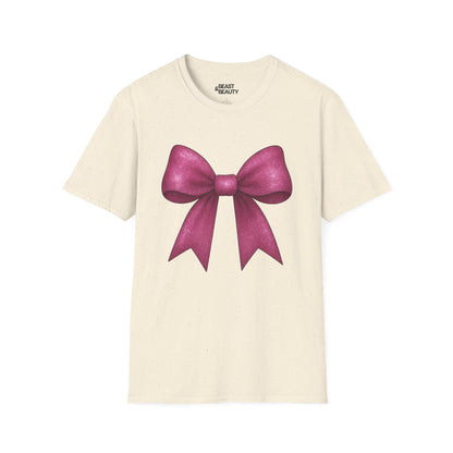 pink glitter bow t-shirt natural t-shirt uk coquette gift idea