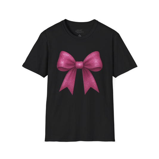 pink glitter bow t-shirt black t-shirt uk coquette gift idea